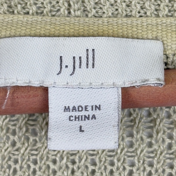 J. Jill Womens Linen Open Knit Cardigan Sweater Sz L Beachy Coastal Open Front - Picture 7 of 12